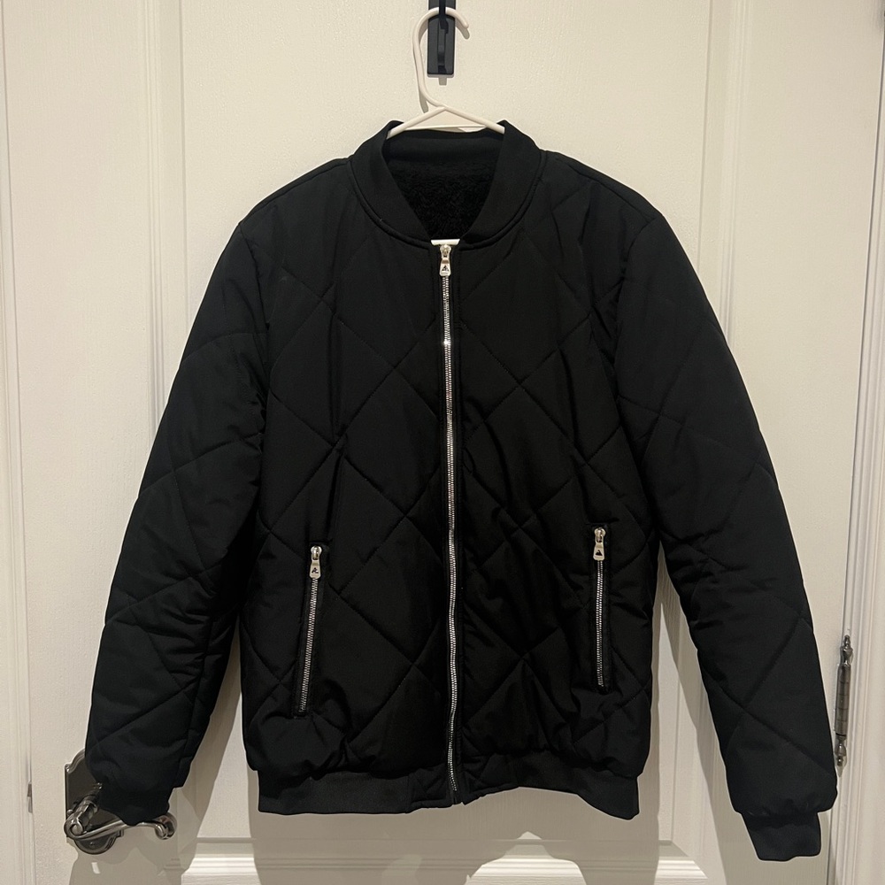 Black Quilted Bomber Jacket